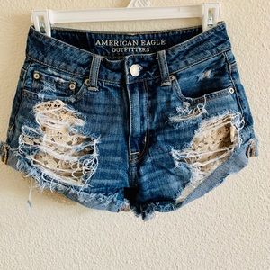 Distressed high rise American eagle shorts